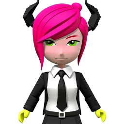 ROBLOX woman character pink hair with horns with white t-shirt and black tie