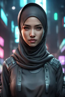 cyberpunk female hijaber indonesia, 8k, realistic, light