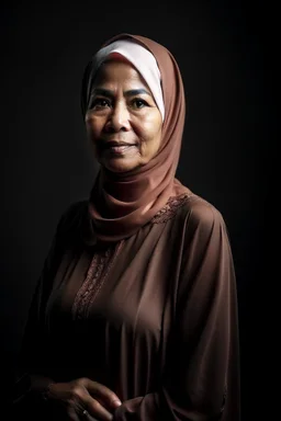 a muslim woman, fair skin, Malay race, standing posture, middle aged