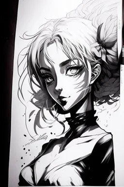 Black and white drawing anime, signed by Salma Mahfouz