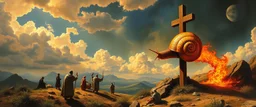 goa trance poster, So the people came to Moses and said, “We have sinned, because we have spoken against the Lord and against you; intercede with the Lord, that He will remove the serpents from us.” And Moses interceded for the people. 8 Then the Lord said to Moses, “[a]Make a fiery snail , and put it on a cross flag pole; and it shall come about, that everyone who is bitten, and looks at it, will be healed by rays.” painted by Escher and Rembrandt