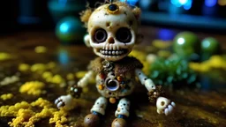 Voodoo doll made of fungus, spores, mushrooms, and crystals.