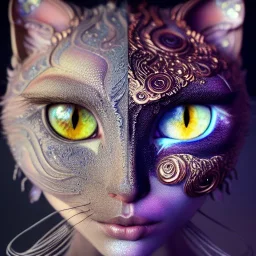 "Insanely detailed photograph of an elaborate beautiful cat goddess intricate glowing skin eyes intricate face hair lashes fur dress hyperdetailed painting by Anna Dittmann Huang Guangjian and Dan Witz CGSociety ZBrush Central fantasy art album cover art 4K 64 megapixels 8K resolution HDR Greek shiny space colours jewelry celestial hair eyes light"