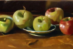oil painting of apples on a table,style of William Turner