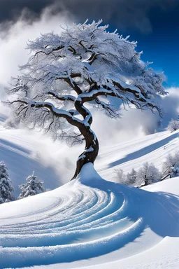 a snow covered tree sitting on top of a snow covered slope, detailed swirling water tornado, national geographic footage, inspired by Sim Sa-jeong, by Huang Tingjian, still from a 2015 pixar movie, infrared camera, by Keith Parkinson, trees