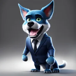 Illustrative sketch of a Pixar 3D image of an angry humanoid dog, suit and tie, ultra quality, 8k