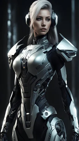 ((futuristic bionic kyborg woman)), dark background, mid shot, full body, neutral expression, ultra realistic, highres, superb, 8k wallpaper, extremely detailed, intricate, limited palette,