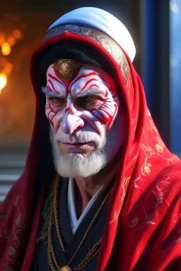A sad hooded clown , red skin, scales, unreal engine 6, high detail, intricate, cinematic. photoshoot style, intricate, studio lighting, Fire, smoke, masterpiece , highly detailed, 8k, best quality, dramatic,d,<lora:mshn:0.7>,<lyco:Warrior_Couture:0.5>,