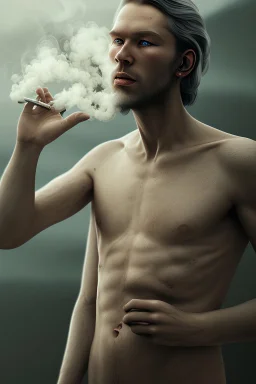 norwegian man, 4k, trending art, weird perspective, mirrors, reflection, water, smoke, realism