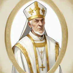 game avatar, man, portrait, pope priest, religion, white robe, gold, medieval