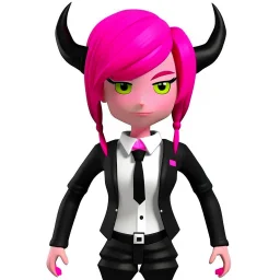 ROBLOX woman character pink hair with horns with white t-shirt and black tie