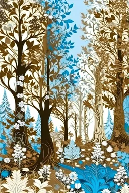 forest in brown and blue on a white background in baroque style