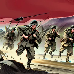 a unit composed almost exclusively of Japanese-American soldiers who heroically battled their way through the notoriously well-defended Axis frontlines during the Anzio campaign of World War II and beyond. All the action and emotion of the wartime narrative is brought to life in vivid details by comic artist Tony Moy. comic watercolor illustrations,masterpiece, best quality, colorful paint, swirling paint, Directed by Stobe Harju.