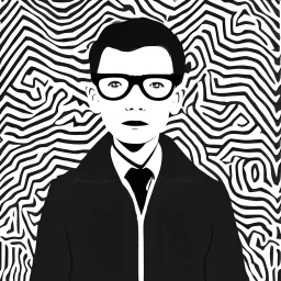 A boy that wears a black coat and glasses, vector art