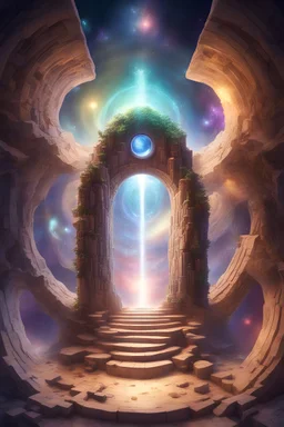 portals to many diverse dimensions stacked coming from a beam magical themed