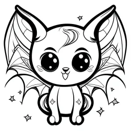 create a 2d black outline, " kawaii cat with bat wings coloring book for kids", coloring page, low details design, black contour, coloring page design, colorful , card style, coloring page for kids, halloween backgorund,sketch style,