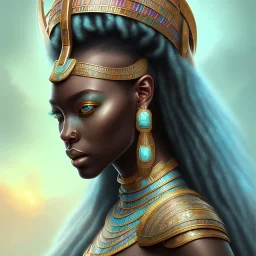 sango fantasy, fantasy magic, intricate, sharp focus, illustration, highly detailed, digital painting, concept art, matte, masterpiece head sexy African beauty black afro hair earth lady turquoise African huts Egyptian princess