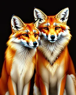 Drawing of two art deco foxes ultra quality