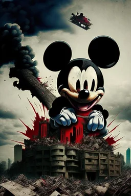 MICKEY MOUSE WITH ACCURATE EYES AS GODZILLA DESTROYING BUILDINGS IN SOUTH AFFRICA