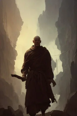 Portrait of a monk, grim, Frank Frazetta, Greg Rutkowski, hyperdetailed, dnd, trending on Artstation, Splash screen art, dynamic lighting, hyperdetailed, intricately detailed, a masterpiece, 8k resolution