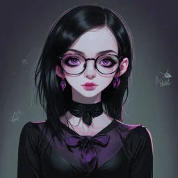 a pretty 18 year old girl, goth aesthetic, glasses, digital art, stylised