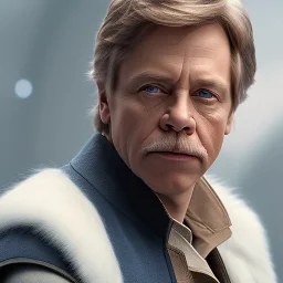 extremely detailed 8k hyperspace wallpaper,complete and photo realistic detailed head to waist stunning photo realistic portrait of mark hamill as luke skywalker in star wars with short lenght, Symmetrical, soft, fine, warm, photo realistic hair, blue eyes, professional majestic photo realistic painting by Ed Blinkey, Atey Ghailan, by Jeremy Mann, Greg Manchess, Antonio Moro, trending on ArtStation, Intricate, High Detail, Sharp focus, dramatic, by greg rutkowski, rough face, pilot jacket