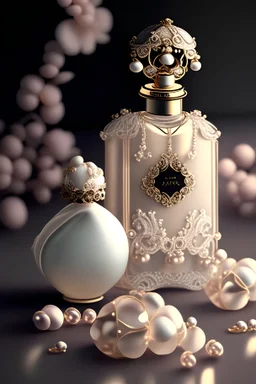 generate me an aesthetic photo of perfumes for Perfume Bottles with Antique Pearls