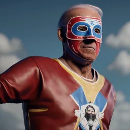 realistic image of joe biden as a mexican wrestling fighter posing outdoors, Mexican eyes wrestling mask, red and blue breeches, retro style, 80s, vibrant color, highly detailed, sky background, concept art, unreal engine 5, god rays, ray tracing, RTX, lumen lighting, ultra detail, volumetric lighting, 3d, finely drawn, high definition, high resolution.