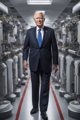 A full body portrait of a president in his 70s. HIgh tech future