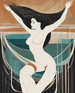 Esboço linear do corpo de uma mulher, with her arms are outstretched line fluid abstract, art style by Coco Vandi, retro minimal, trendy art, art style by Eckhart Tolle and Fabio Hurtado