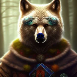 dnd, druid of moon, wild shape, bear, hafling, wooden accessories, furry accessories, martin freeman, wolf, hobbit, rage, nature magic, magic, oil portrait