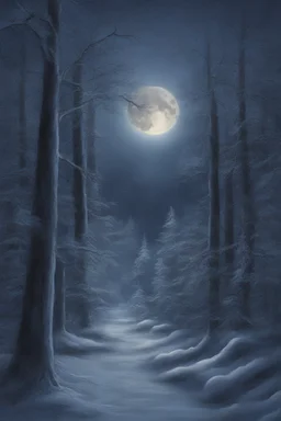 Winter Night, shades of blue, dark, moonlight forest