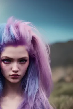 girl, masterpiece, best quality, cinematic lighting, detailed outfit, vibrant colors, perfect eyes, blue hair, absurdly long hair, purple eyes, messy hair, hair between eyes, outdoors, moon, night sky, starry sky,