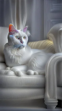 White cat, sitting on a sofa hdr