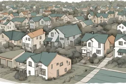 illustrated hand drawn suburban houses desolate