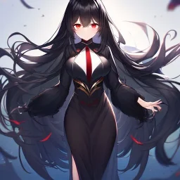 Clear focus, high resolution, black long fluffy hair, red eyes, wearing a detailed outfit