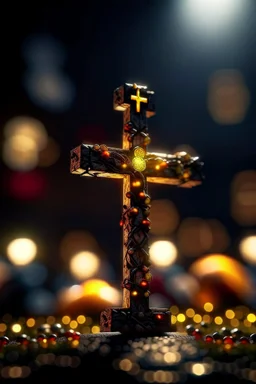 a cross like a boss with eyes like spotlights and children swinging , photo-realistic, shot on Hasselblad h6d-400c, zeiss prime lens, bokeh like f/0.8, tilt-shift lens 8k, high detail, smooth render, down-light, unreal engine 5, cinema 4d, HDR