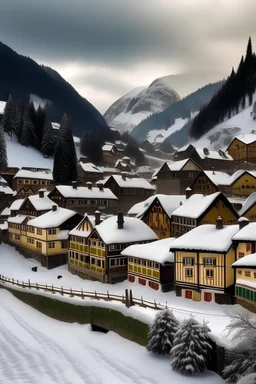 Cidade pequena suiça neve