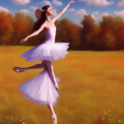 A lonesome cowboy in a ballerina dress is dancing in the prairie