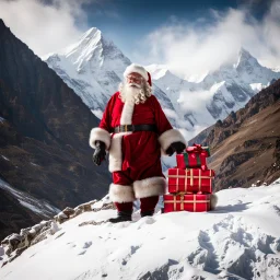 Santa Claus delivering presents in the Himalayas