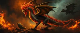 Nabraxas fire and darkness Haiti dragon with rooster head and serpent legs as a vision of the beginning of awakening within a dream of paint color and time and a whip covered in blood