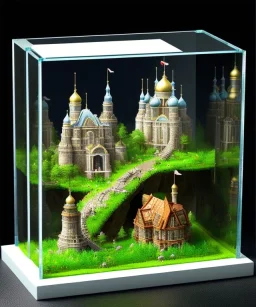 Tiny dioramas incased in a glass cube