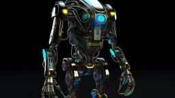 A meticulously designed virtual mechanical droid, its sleek metal frame shines with a holographic shine. The image is a detailed digital painting that captures every intricate detail with stunning clarity. The droid's limbs are fluid and agile, designed for precision engineering tasks, while its glowing optics exude an aura of intelligence and skill. The background is a virtual workshop, full of tools and floating schematics, which contribute to the futuristic aesthetic. This captivating image s