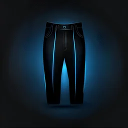 black pants icon, black background, minimal blue lighting