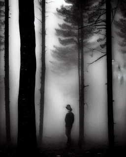 Sad person, greyscale, forest, cloudy, midnight, lightning bolt