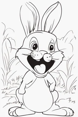 blank colouring book, white background, simple picture for toddlers, rabbit, four legs, smile on face, disney and pixar style