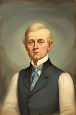 Old painting of a politician with blue eyes and blonde hair
