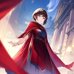 Clear focus,High resolution, one girls, Short brown hair, Purple eyes, Wearing a red cloak