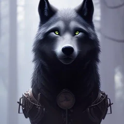 award winning portrait of a male anthropomorphic black wolf long vblack cory loftis, fenghua zhong, ryohei hase, and ruan jia. unreal engine 5, artistic lighting, highly detailed, photorealistic, fantasy horror