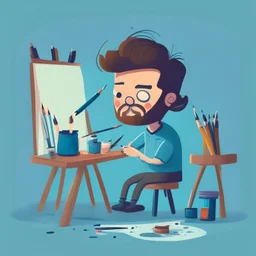 illustration of a man in a art studio, cute avatar